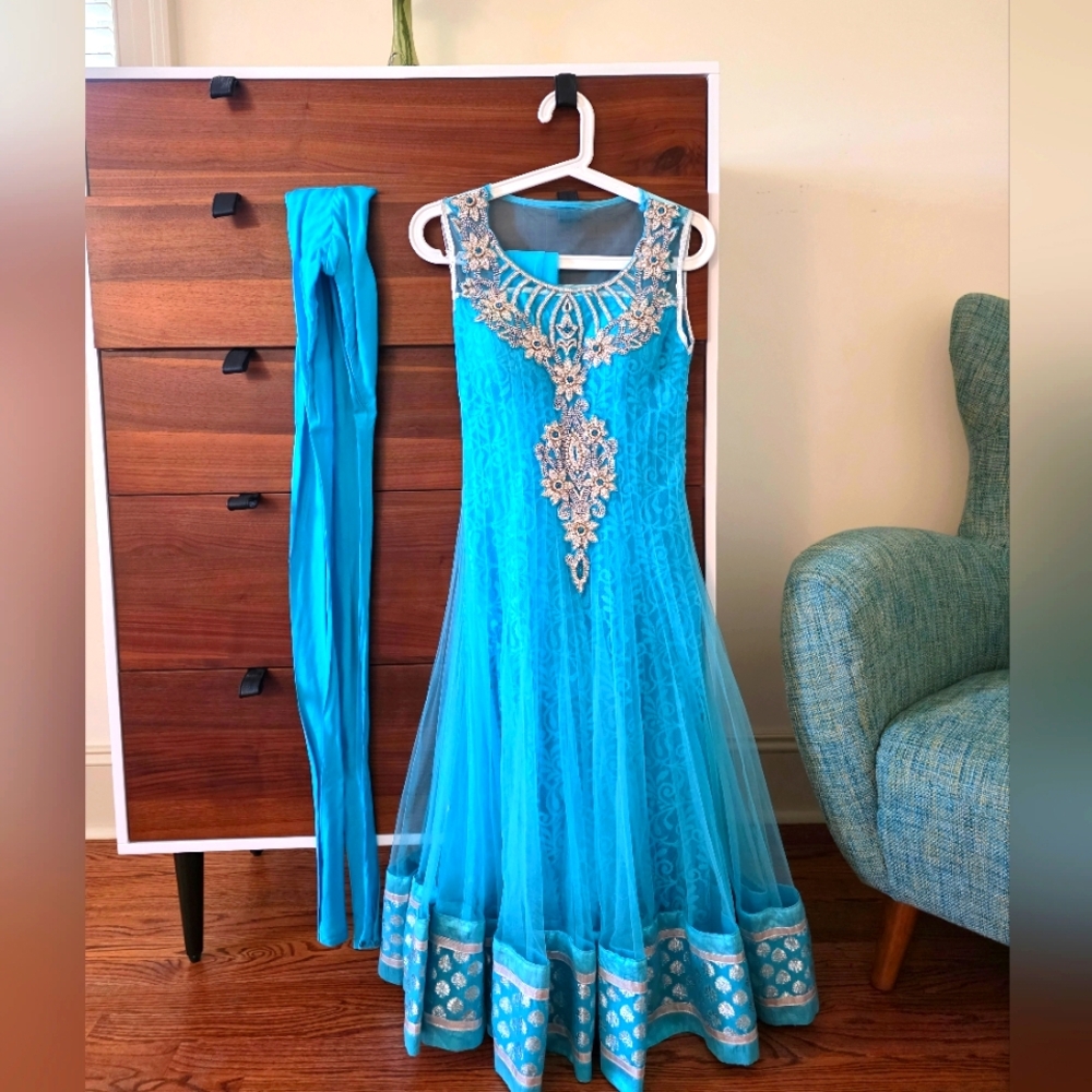 Elegant Blue Embroidered Dress Indian Anarkali